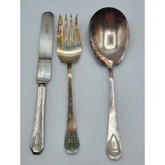 Antique 24pc Rogers Bros XS Triple Silver Plated Monogrammed A Heraldic Flatware - Picture 11 of 14